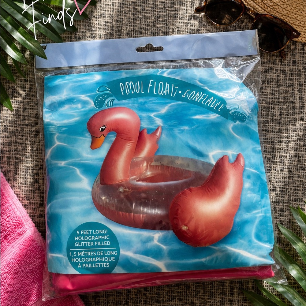 Claire’s Flamingo Pool Float 5 Ft Holographic Glitter Inflatable NWT